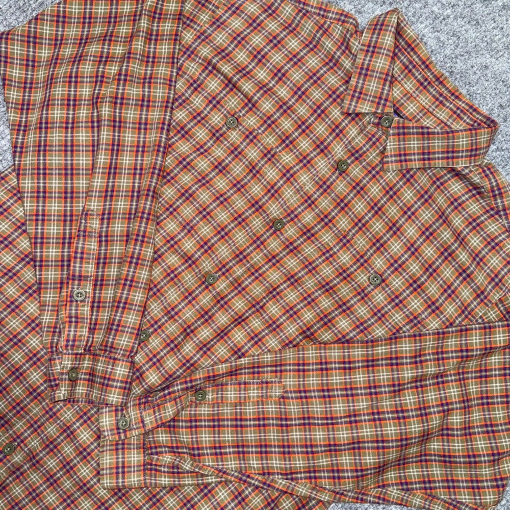 Patagonia Mens Organic Cotton Plaid Flannel Button Down Shirt Brown Green Medium